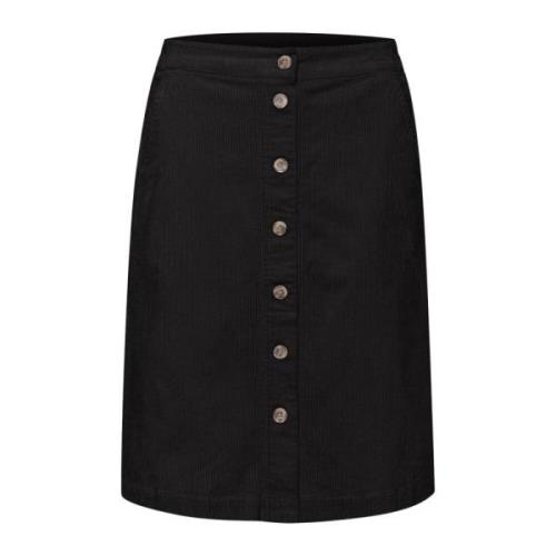 Zwarte Geribbelde Rok met Knoopdetail Part Two , Black , Dames