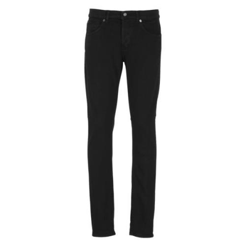 Zwarte Slim-Fit Jeans met Metalen Monogram Dondup , Black , Heren