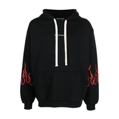 Zwarte/Rode Hoodie met Geborduurde Vlammen Vision OF Super , Black , H...