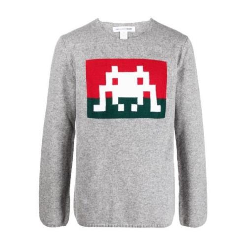 Grijze Sweaters met Pac-Amn Print Comme des Garçons , Gray , Heren