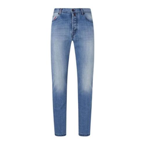 Slim-Fit Katoenen Jeans in Lichtblauwe Wassing Kiton , Blue , Heren