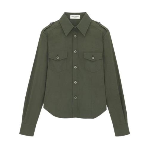Stijlvolle Khaki Button-Up Overhemd Saint Laurent , Green , Dames