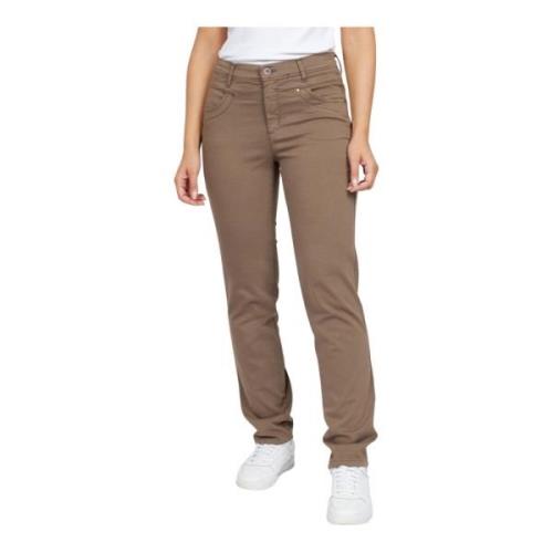 Flatterende Broek met Decoratieve Stiksels 2-Biz , Brown , Dames