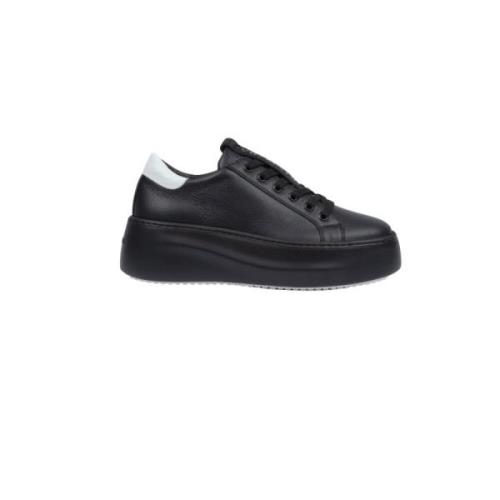 Zwarte Leren Sneakers met Witte Rand en 6cm Plateau Vic Matié , Black ...