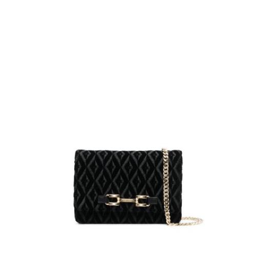 Gewatteerde Velvet Crossbody Tas Elisabetta Franchi , Black , Dames