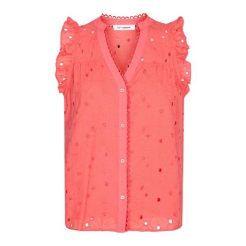 Geborduurde Anglaise Top met Ruches Co'Couture , Pink , Dames
