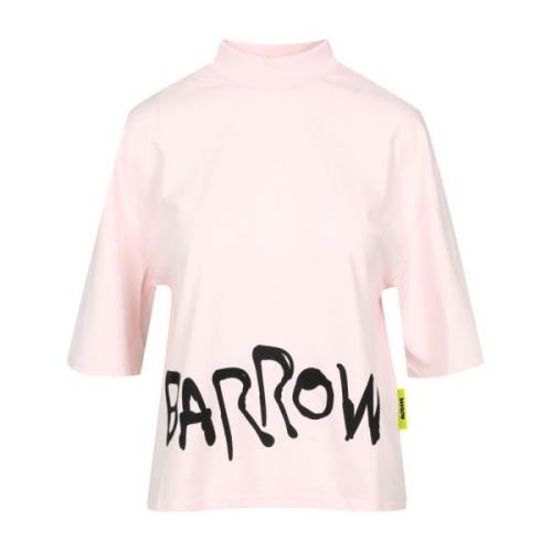 Katoenen Crew Neck Dames T-Shirt met Berenprint Barrow , Pink , Dames