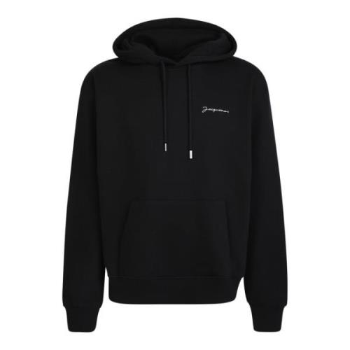 Zwarte hoodie met geborduurd logo Jacquemus , Black , Heren