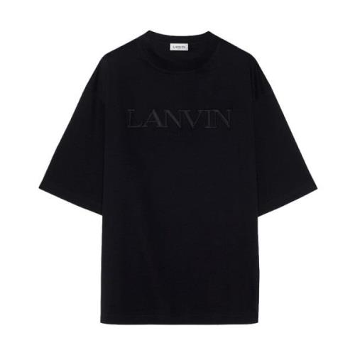 Zwarte Geborduurde Katoenen T-shirt voor Mannen Lanvin , Black , Heren