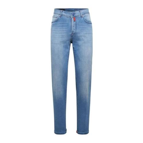 Indigo Slim Fit Katoenen Broek Kiton , Blue , Heren