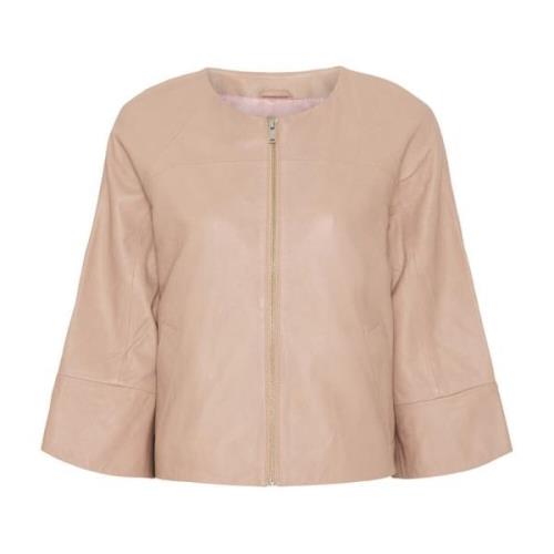 Crèmekleurige Crop Leren Jas Btfcph , Beige , Dames