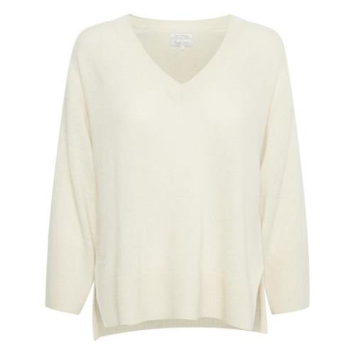 V-hals Trui met Korte Mouwen Part Two , Beige , Dames