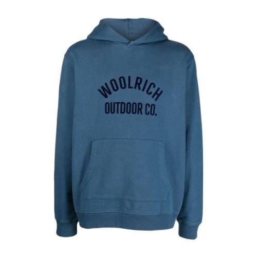 Blauwe Logo-Print Katoenen Hoodie Woolrich , Blue , Heren