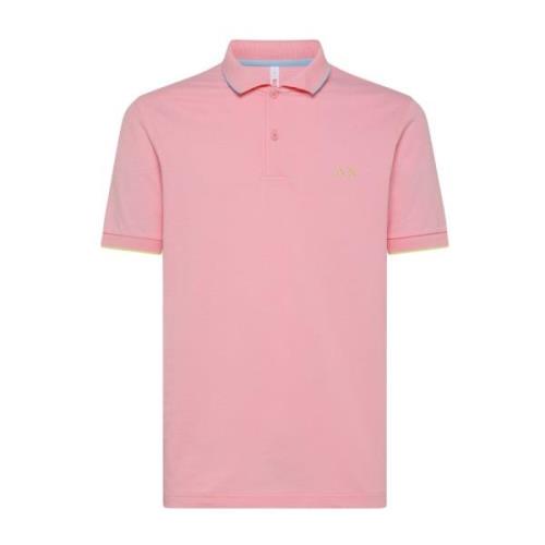 Polo Shirt met kleine kraag streep Sun68 , Pink , Heren