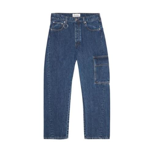 Denim Blue Washed Jeans met Gedraaide Stiksels Études , Blue , Heren