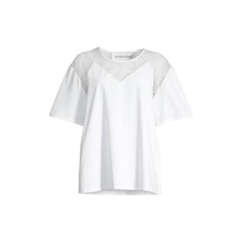 Kanten Overlay T-Shirt Silvian Heach , White , Dames