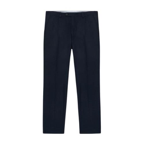 Marineblauwe Wolmix Regular Fit Broek met Platte Voorkant Brooks Broth...