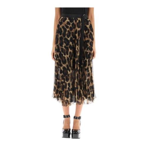 Luipaardprint Chiffon Midi Rok Sacai , Brown , Dames