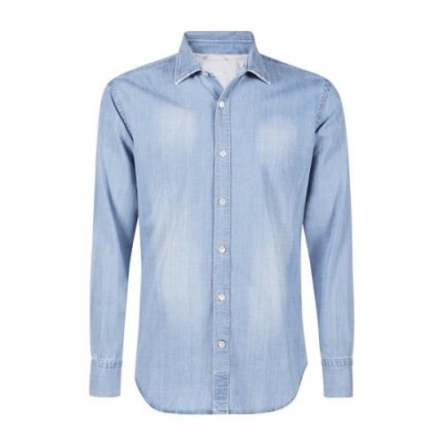 Italiaanse Kraag Denim Overhemd Eleventy , Blue , Heren