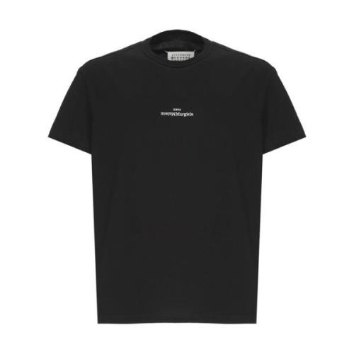 Zwarte Katoenen T-shirt met Geborduurd Logo Maison Margiela , Black , ...