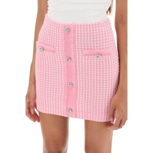 Lurex Gebreide Minirok met Diamanté Knopen Self Portrait , Pink , Dame...