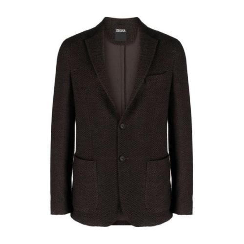 Bruine Microprint Blazer Z Zegna , Brown , Heren