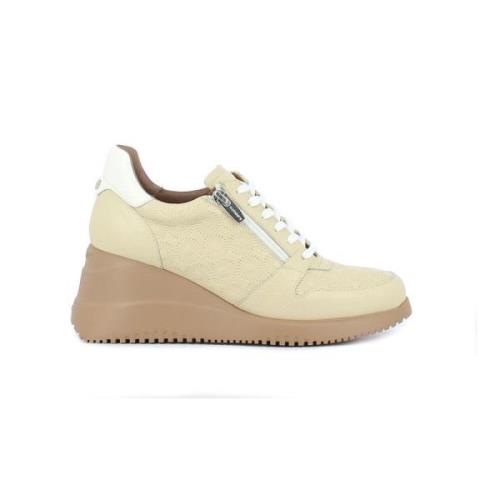 Florale Openwork Sneaker met Rits en Vetersluiting Wonders , Beige , D...