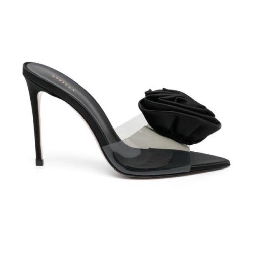 Zwarte Sandalen met Bloemenapplicatie Le Silla , Black , Dames