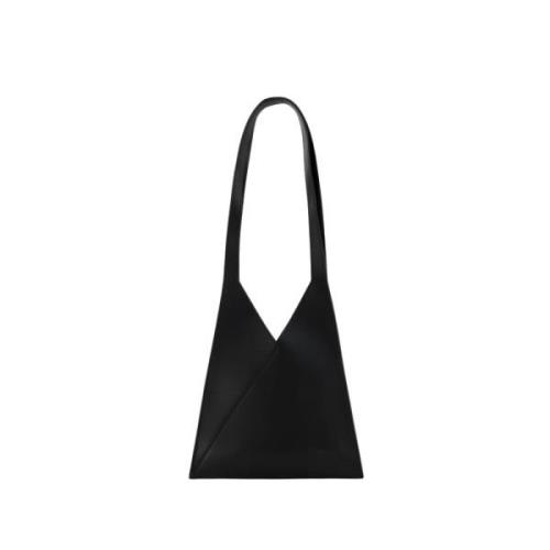 Zwarte Leren Flap Japanse Hobo Tas MM6 Maison Margiela , Black , Dames