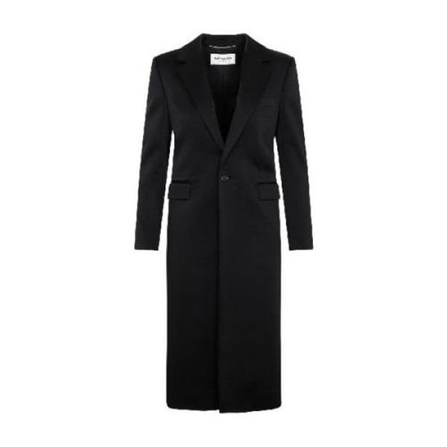 Satijnen jas met knoopsluiting Saint Laurent , Black , Dames