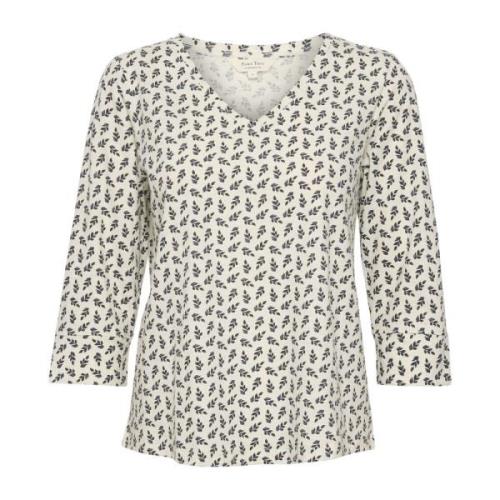 Blouse met bladprint en ¾ mouwen Part Two , White , Dames