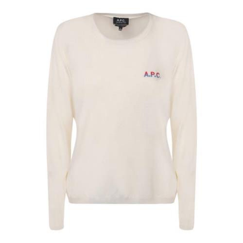 Fijngebreide trui met geborduurd logo A.p.c. , White , Dames