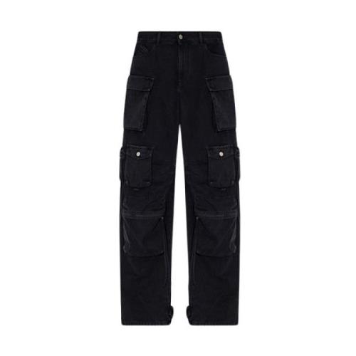 Fern Zwarte Denim Lange Broek met Multi-Zakken The Attico , Black , Da...