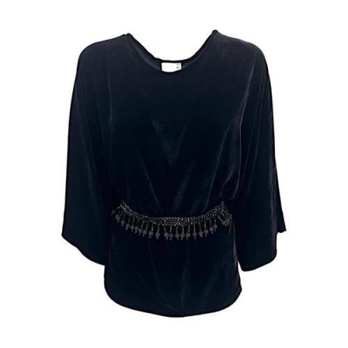 Zwarte fluwelen shirt met juweelriem P.a.r.o.s.h. , Black , Dames