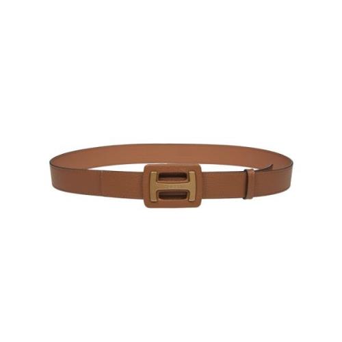 Gehamerd Leren Riem in Tan Kleur Hogan , Brown , Dames