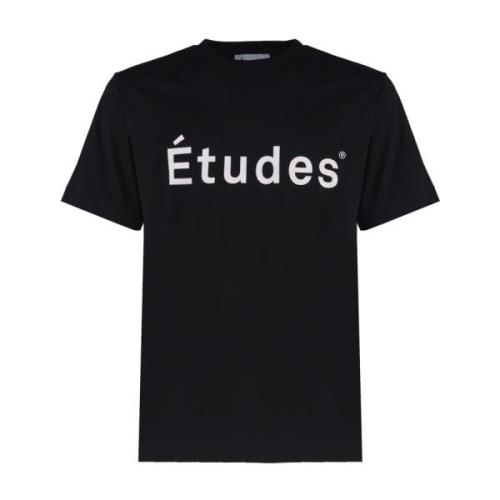 Wit Logo Print Katoenen T-Shirt Études , Black , Heren