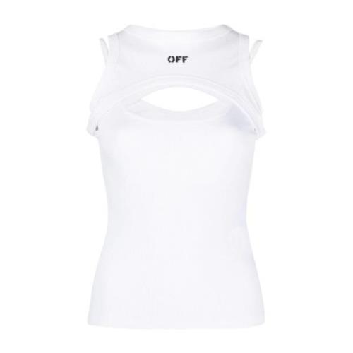 Witte Shirt met Logo Print en Uitgesneden Details Off White , White , ...