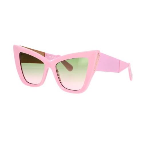 Oversized Cat-Eye Zonnebril in Roze Acetaat met Groene Verloopglazen G...