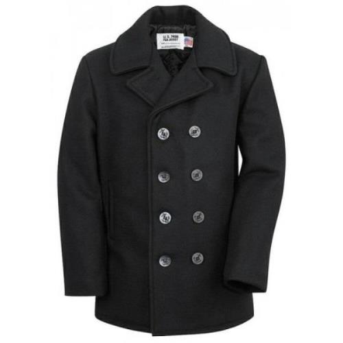 Iconische U.s. Navy Peacoat Schott NYC , Black , Heren