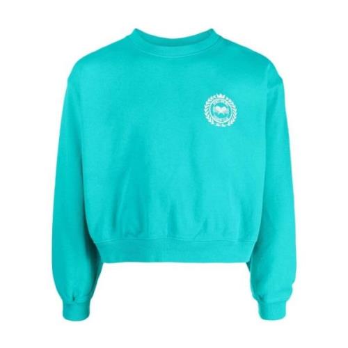 Teal Blauw en Wit Motief Print Sweatshirt Sporty & Rich , Blue , Dames