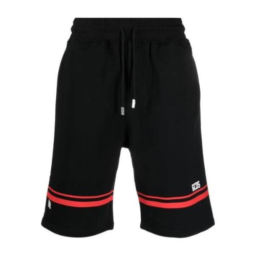 Zwarte Shorts met Logo Print en Streepdetail Gcds , Black , Heren