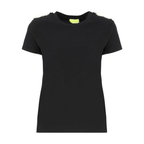 Zwarte katoenen T-shirt met gouden detail Elisabetta Franchi , Black ,...
