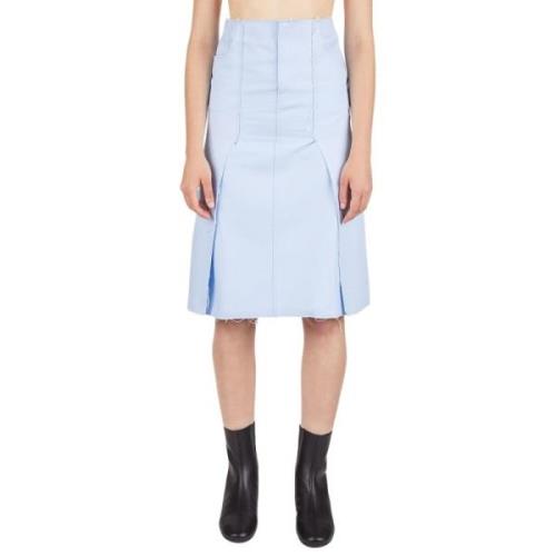 Denim Midi Rok met Ruwe Afwerking Raf Simons , Blue , Dames