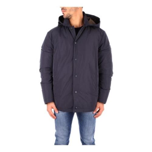 Blauwe jas met capuchon en knoopsluiting Aspesi , Blue , Heren