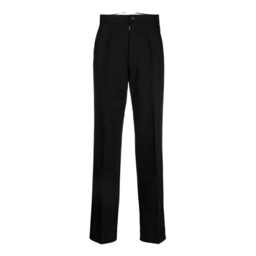 Zwarte Herringbone Wol Geplooide Broek Maison Margiela , Black , Dames