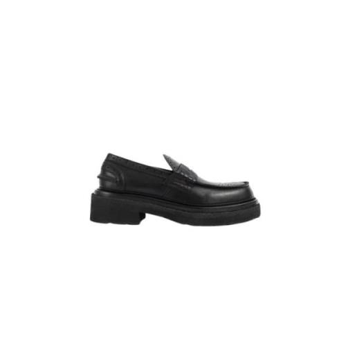 Zwarte leren Wingtip Loafer Sacai , Black , Dames