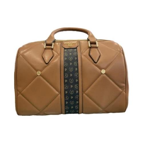 Moderne leren handtas met iconisch logo Pollini , Brown , Dames