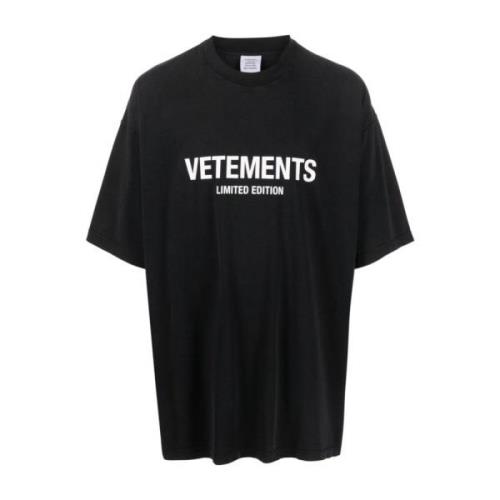 Zwart Logo Print Katoenen T-shirt Vetements , Black , Heren