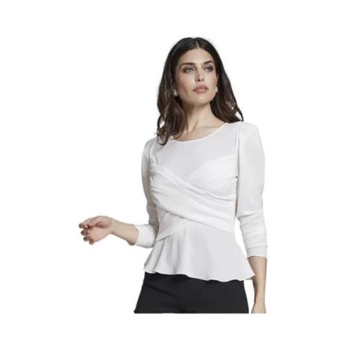 Elegante Witte Gekruiste Top met Lange Mouwen Moskada , White , Dames