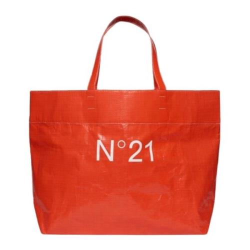 Oranje Shopper Tas met Vierkant Design N21 , Orange , Dames